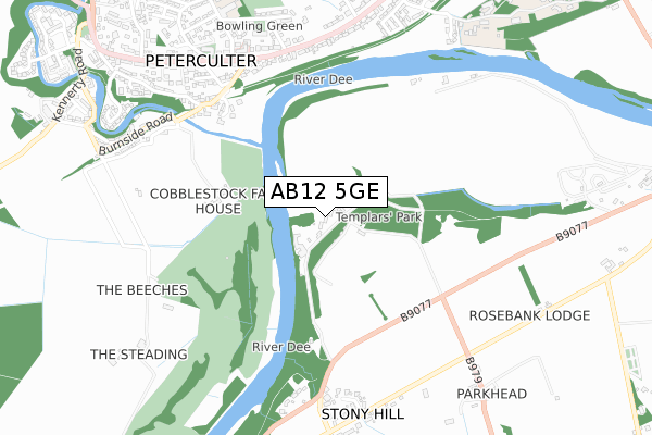 AB12 5GE map - small scale - OS Open Zoomstack (Ordnance Survey)