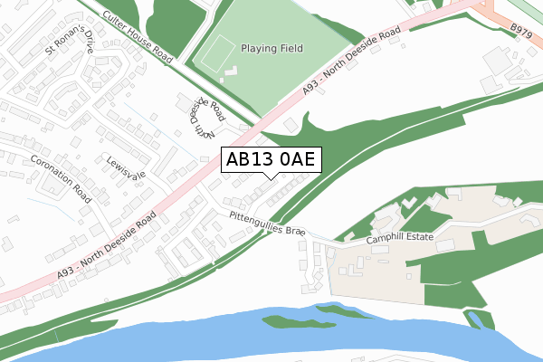 AB13 0AE map - large scale - OS Open Zoomstack (Ordnance Survey)