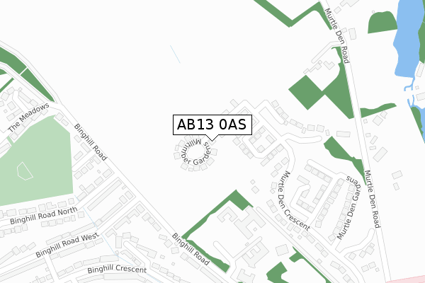 AB13 0AS map - large scale - OS Open Zoomstack (Ordnance Survey)