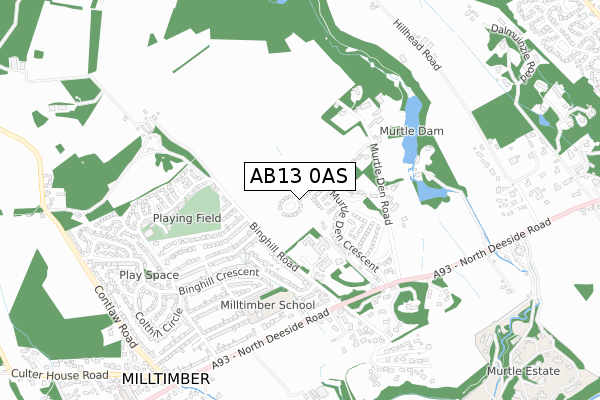 AB13 0AS map - small scale - OS Open Zoomstack (Ordnance Survey)