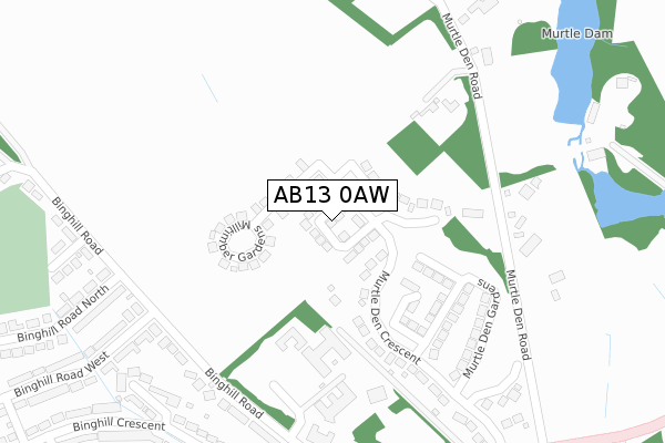 AB13 0AW map - large scale - OS Open Zoomstack (Ordnance Survey)