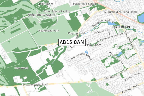 AB15 8AN map - small scale - OS Open Zoomstack (Ordnance Survey)