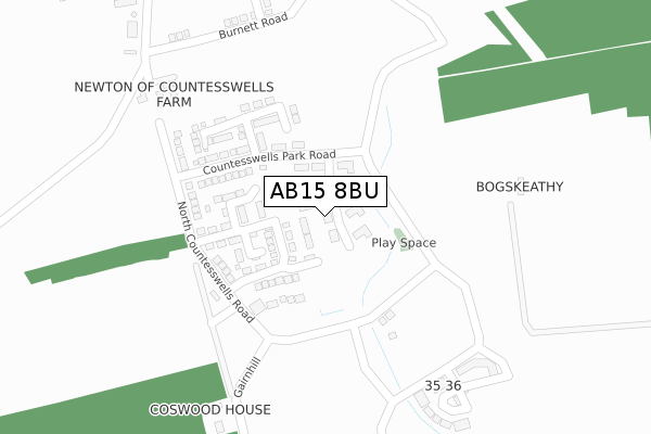 AB15 8BU map - large scale - OS Open Zoomstack (Ordnance Survey)