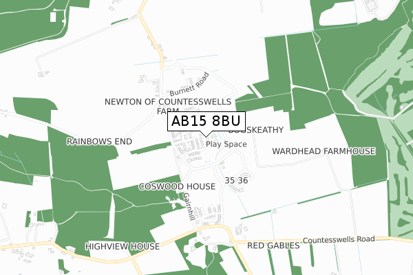 AB15 8BU map - small scale - OS Open Zoomstack (Ordnance Survey)