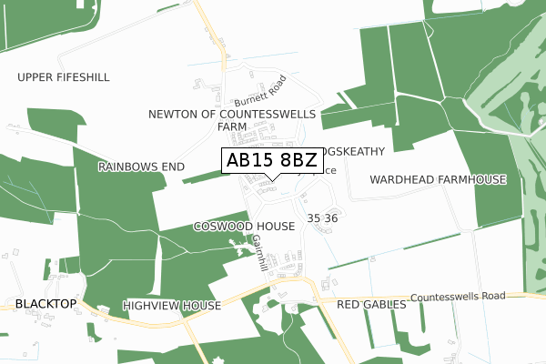 AB15 8BZ map - small scale - OS Open Zoomstack (Ordnance Survey)