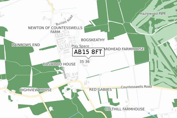 AB15 8FT map - small scale - OS Open Zoomstack (Ordnance Survey)