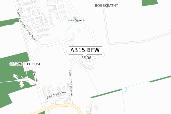 AB15 8FW map - large scale - OS Open Zoomstack (Ordnance Survey)