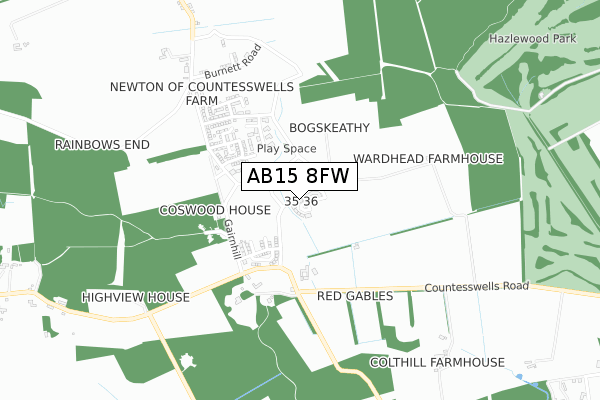 AB15 8FW map - small scale - OS Open Zoomstack (Ordnance Survey)