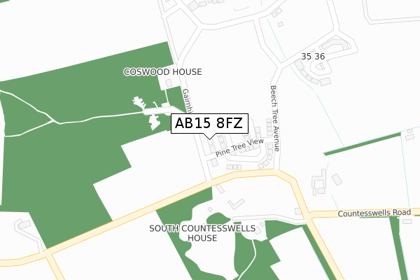 AB15 8FZ map - large scale - OS Open Zoomstack (Ordnance Survey)