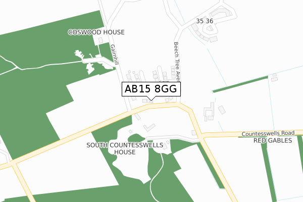 AB15 8GG map - large scale - OS Open Zoomstack (Ordnance Survey)