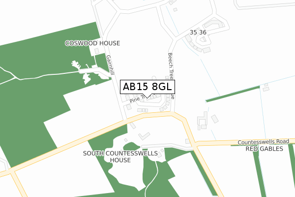 AB15 8GL map - large scale - OS Open Zoomstack (Ordnance Survey)