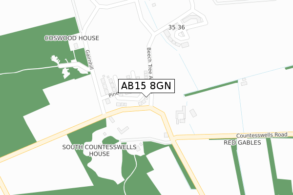 AB15 8GN map - large scale - OS Open Zoomstack (Ordnance Survey)