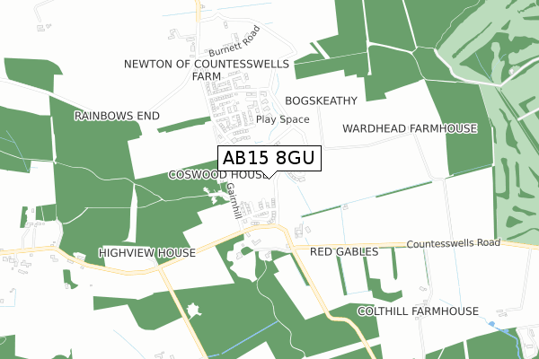 AB15 8GU map - small scale - OS Open Zoomstack (Ordnance Survey)