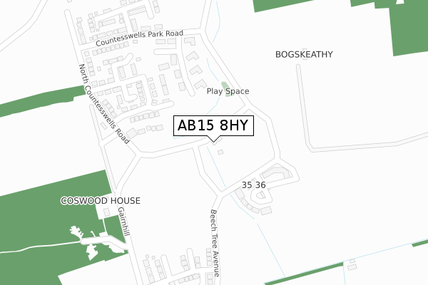 AB15 8HY map - large scale - OS Open Zoomstack (Ordnance Survey)