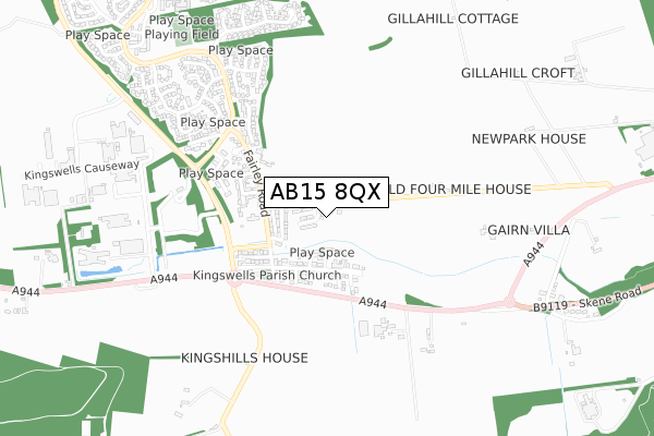 AB15 8QX map - small scale - OS Open Zoomstack (Ordnance Survey)