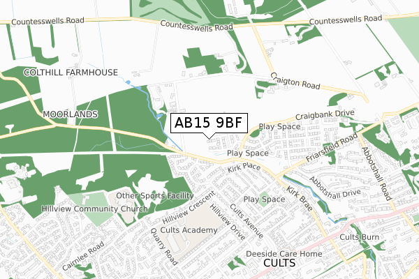 AB15 9BF map - small scale - OS Open Zoomstack (Ordnance Survey)