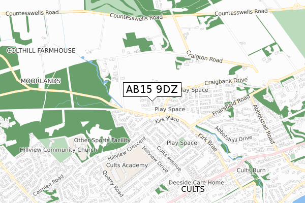 AB15 9DZ map - small scale - OS Open Zoomstack (Ordnance Survey)