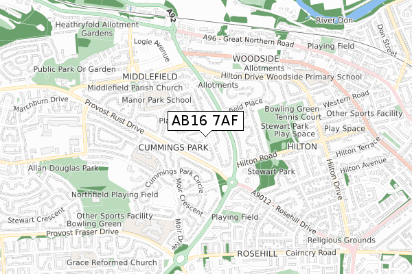 AB16 7AF map - small scale - OS Open Zoomstack (Ordnance Survey)