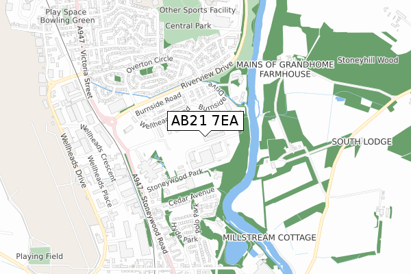 AB21 7EA map - small scale - OS Open Zoomstack (Ordnance Survey)