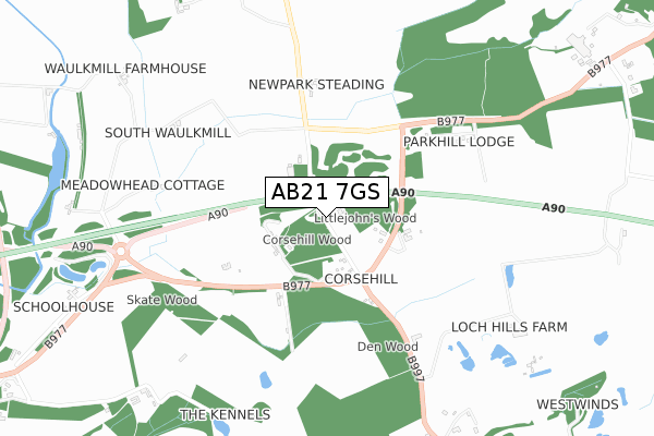 AB21 7GS map - small scale - OS Open Zoomstack (Ordnance Survey)