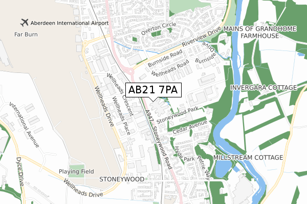 AB21 7PA map - small scale - OS Open Zoomstack (Ordnance Survey)