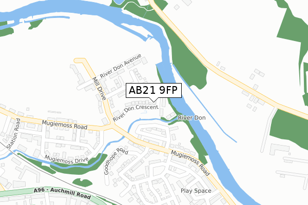 AB21 9FP map - large scale - OS Open Zoomstack (Ordnance Survey)