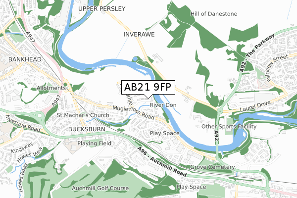 AB21 9FP map - small scale - OS Open Zoomstack (Ordnance Survey)