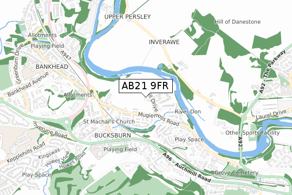 AB21 9FR map - small scale - OS Open Zoomstack (Ordnance Survey)