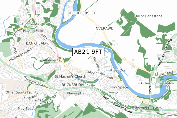 AB21 9FT map - small scale - OS Open Zoomstack (Ordnance Survey)