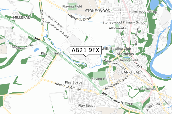 AB21 9FX map - small scale - OS Open Zoomstack (Ordnance Survey)