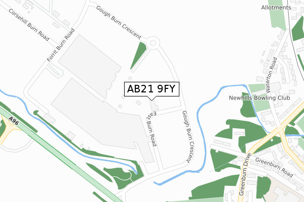 AB21 9FY map - large scale - OS Open Zoomstack (Ordnance Survey)