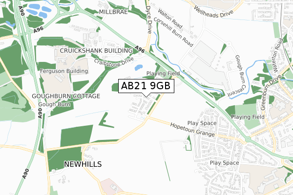 AB21 9GB map - small scale - OS Open Zoomstack (Ordnance Survey)