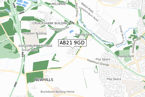 AB21 9GD map - small scale - OS Open Zoomstack (Ordnance Survey)
