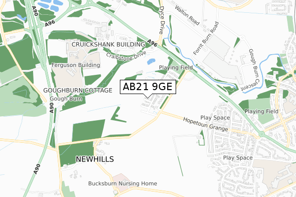AB21 9GE map - small scale - OS Open Zoomstack (Ordnance Survey)