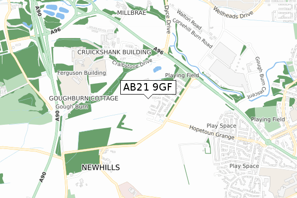 AB21 9GF map - small scale - OS Open Zoomstack (Ordnance Survey)