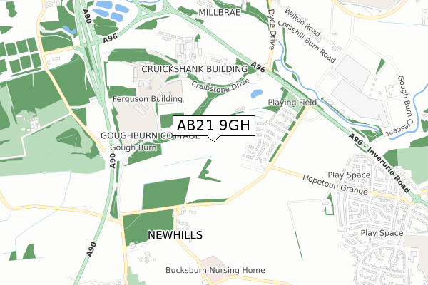 AB21 9GH map - small scale - OS Open Zoomstack (Ordnance Survey)