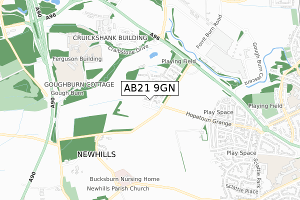 AB21 9GN map - small scale - OS Open Zoomstack (Ordnance Survey)