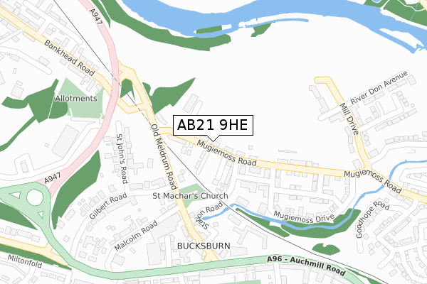 AB21 9HE map - large scale - OS Open Zoomstack (Ordnance Survey)