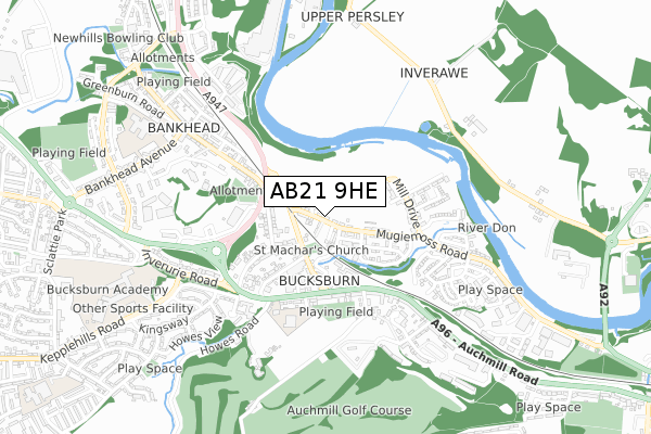 AB21 9HE map - small scale - OS Open Zoomstack (Ordnance Survey)
