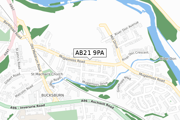 AB21 9PA map - large scale - OS Open Zoomstack (Ordnance Survey)