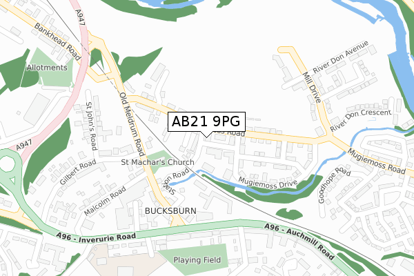 AB21 9PG map - large scale - OS Open Zoomstack (Ordnance Survey)