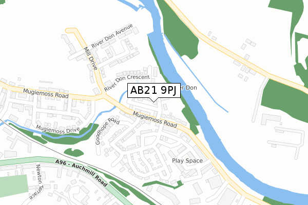 AB21 9PJ map - large scale - OS Open Zoomstack (Ordnance Survey)