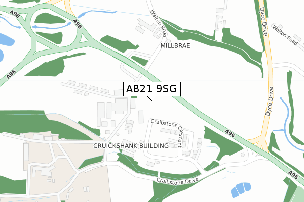 AB21 9SG map - large scale - OS Open Zoomstack (Ordnance Survey)