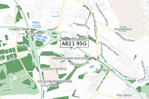 AB21 9SG map - small scale - OS Open Zoomstack (Ordnance Survey)