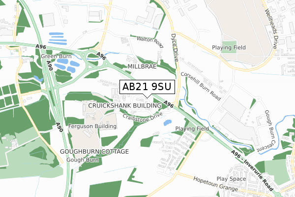 AB21 9SU map - small scale - OS Open Zoomstack (Ordnance Survey)