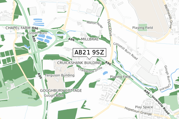 AB21 9SZ map - small scale - OS Open Zoomstack (Ordnance Survey)