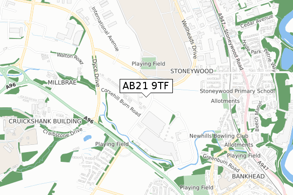 AB21 9TF map - small scale - OS Open Zoomstack (Ordnance Survey)