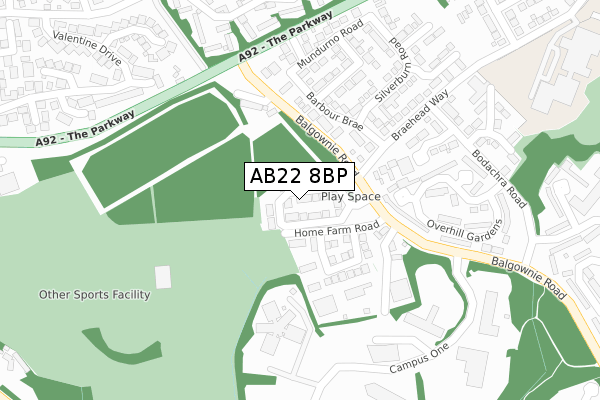 AB22 8BP map - large scale - OS Open Zoomstack (Ordnance Survey)