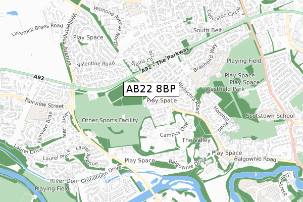 AB22 8BP map - small scale - OS Open Zoomstack (Ordnance Survey) AB22 8BP map - small scale - OS Open Zoomstack (Ordnance Survey)