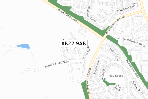 AB22 9AB map - large scale - OS Open Zoomstack (Ordnance Survey)